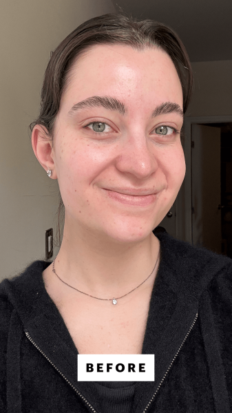 Felbin before applying the Innisfree Green Tea PDRN Bounce Booster Eye Lip Serum