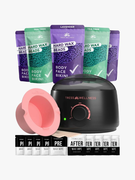 Tress Wellness Waxing Kit in multiple branded components on a light gray background