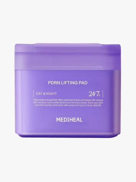 Mediheal PDRN Lifting Pad in branded tub component on a light gray background
